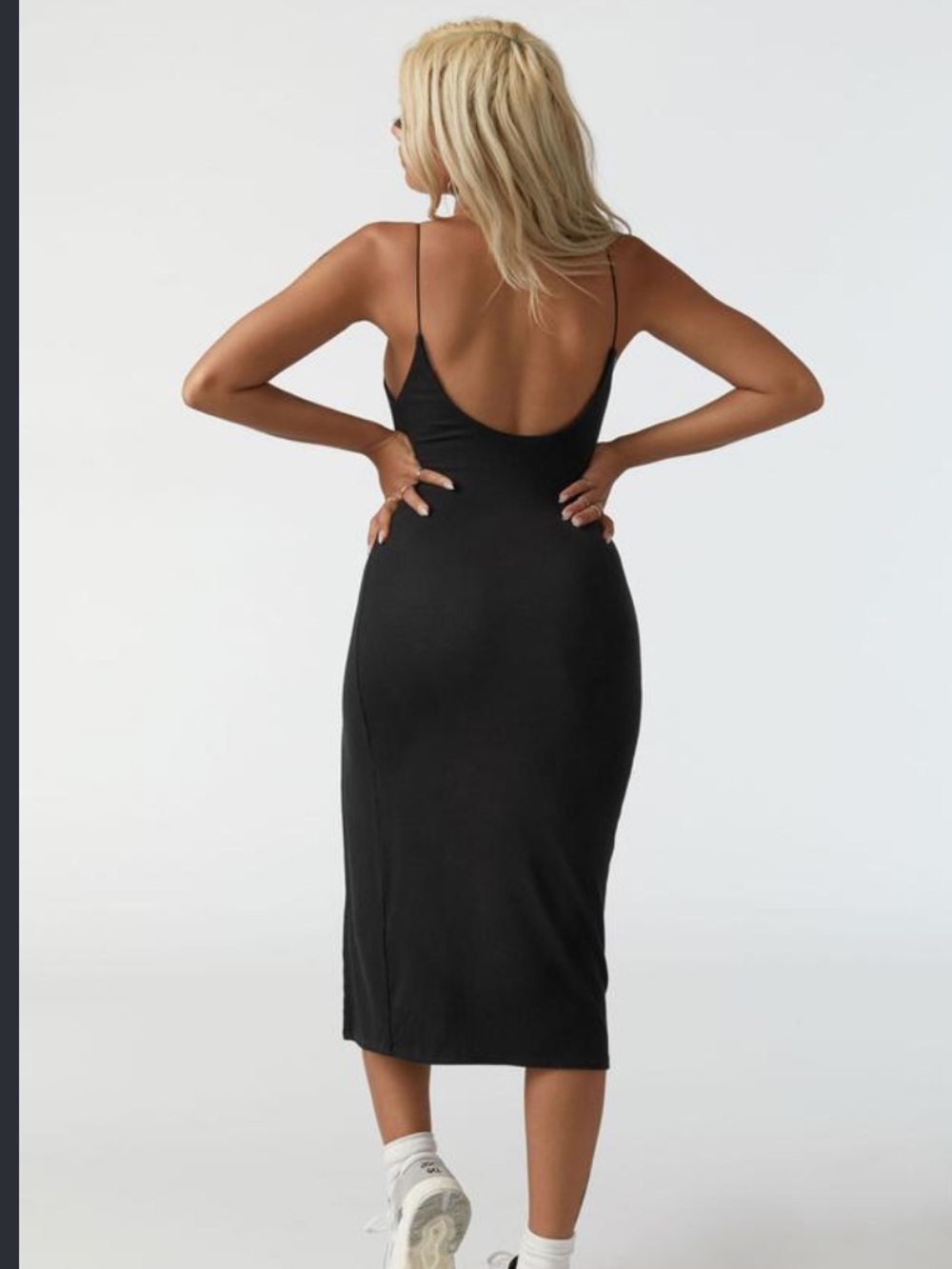 Tan joah brown slit low back midi dress